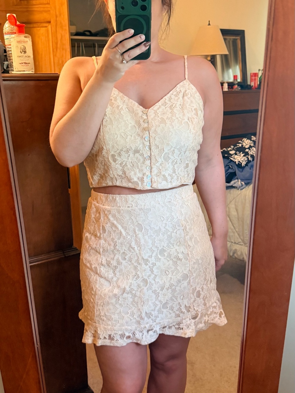 Butter yellow Lace Two-Piece Crop Top & Mini Skirt Set